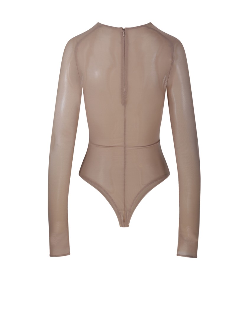 Alessandro Vigilante Sheer Long-sleeve Bodysuit With Structured Bust In Neutrals