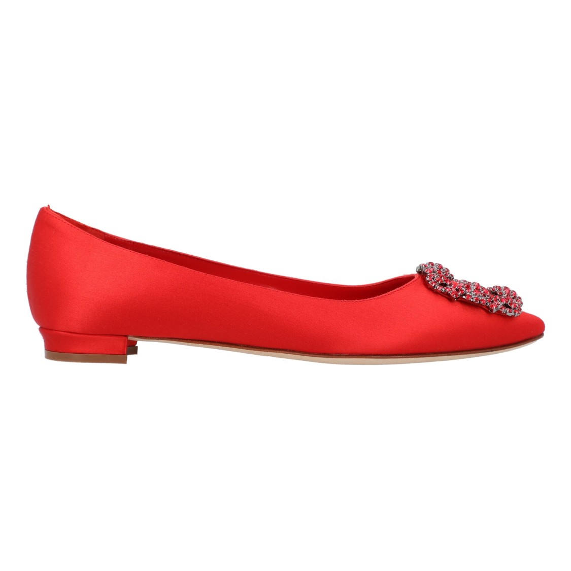 Manolo Blahnik Hangisi Red Satin Flats In Red