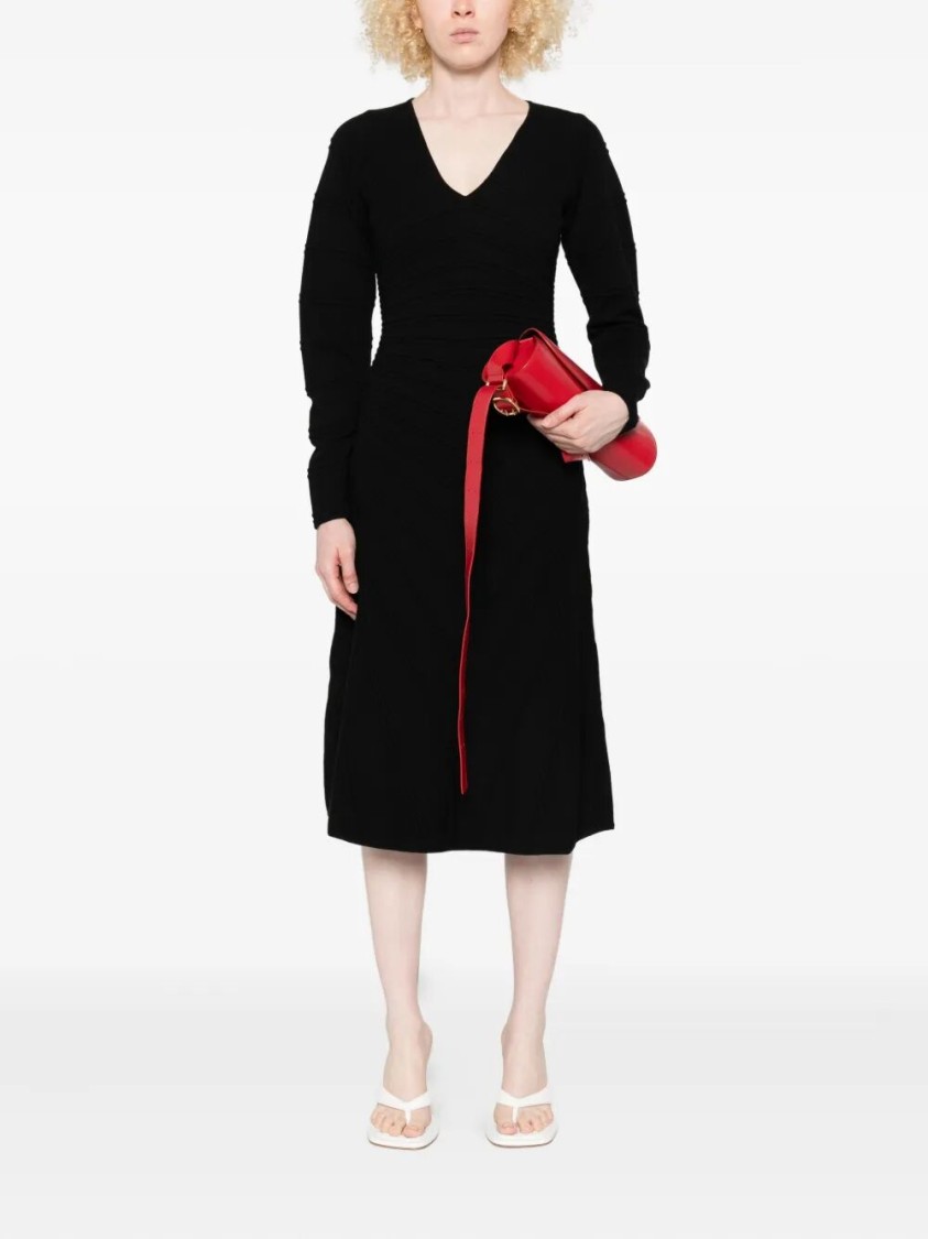 Twinset Twin-set Midi Dress With Flattering V-neckline In Black