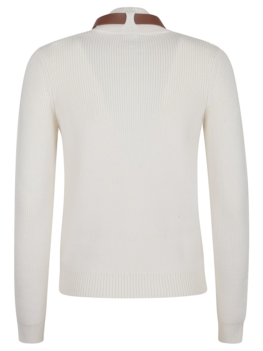 Elisabetta Franchi Wool Blend Sweater With Stand-up Collar And Gold-tone Detail In White