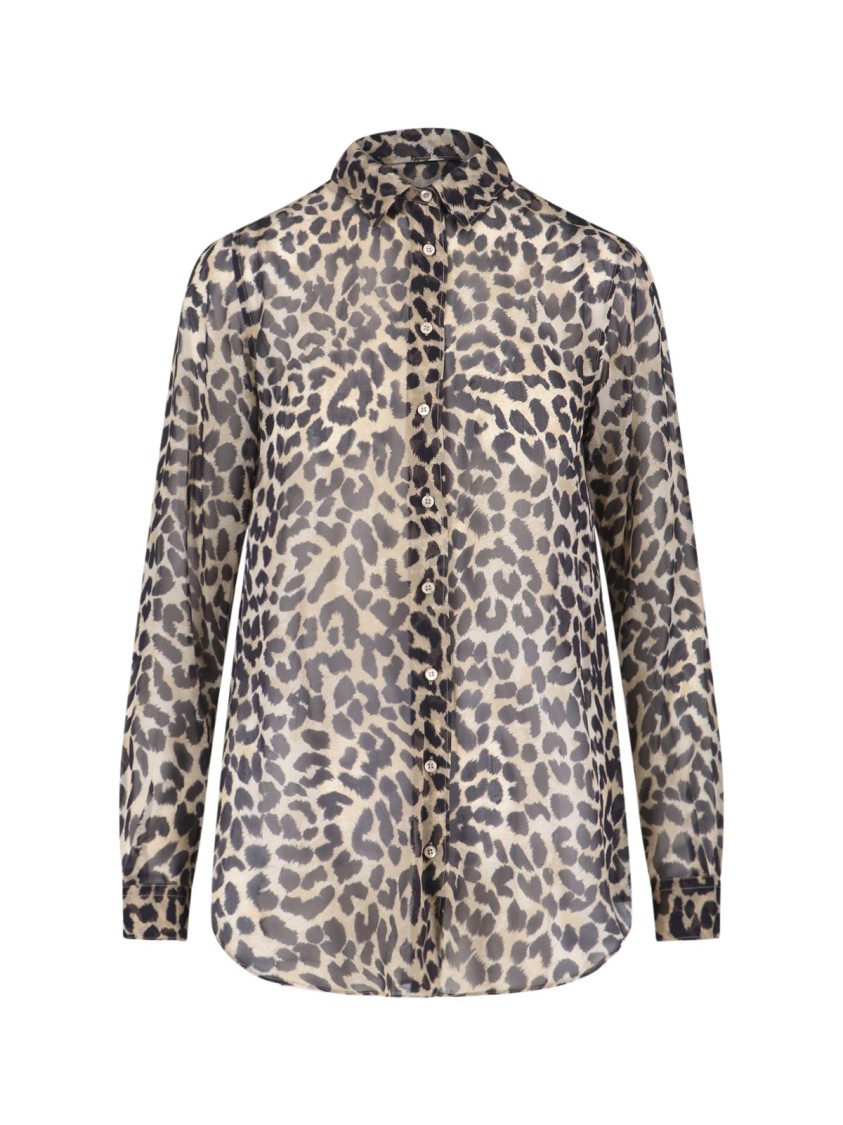 Aspesi Animal Print Collared Neck Long Sleeves Top In Brown
