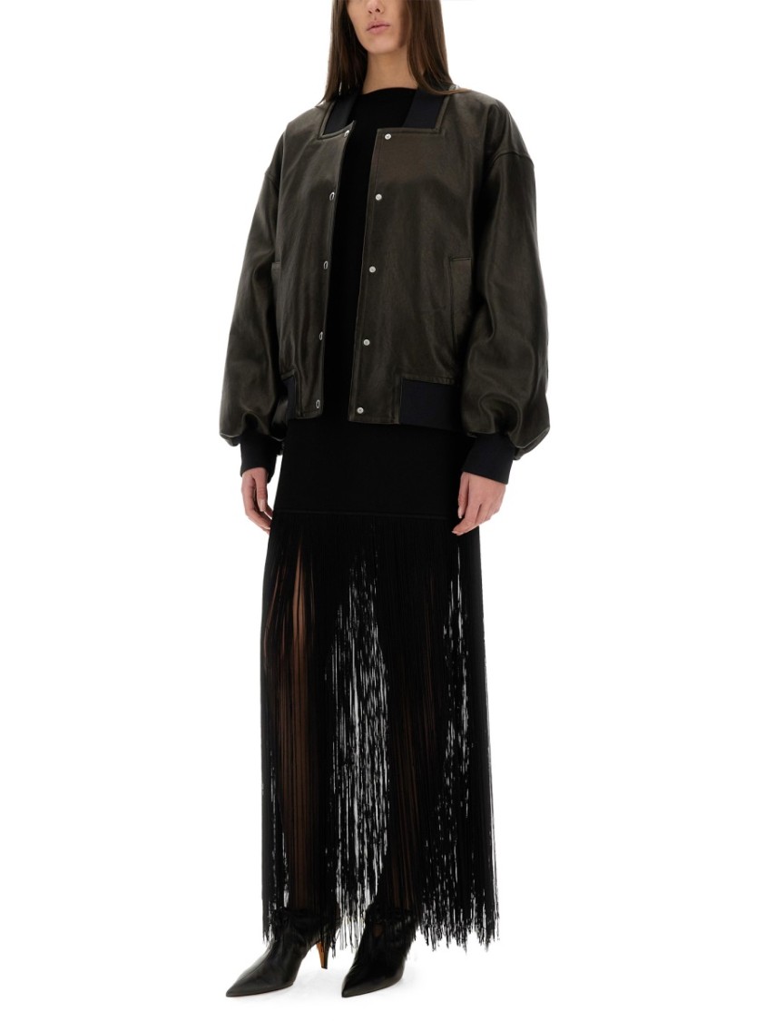 Khaite Spence Leather Bomber Jacket In Black