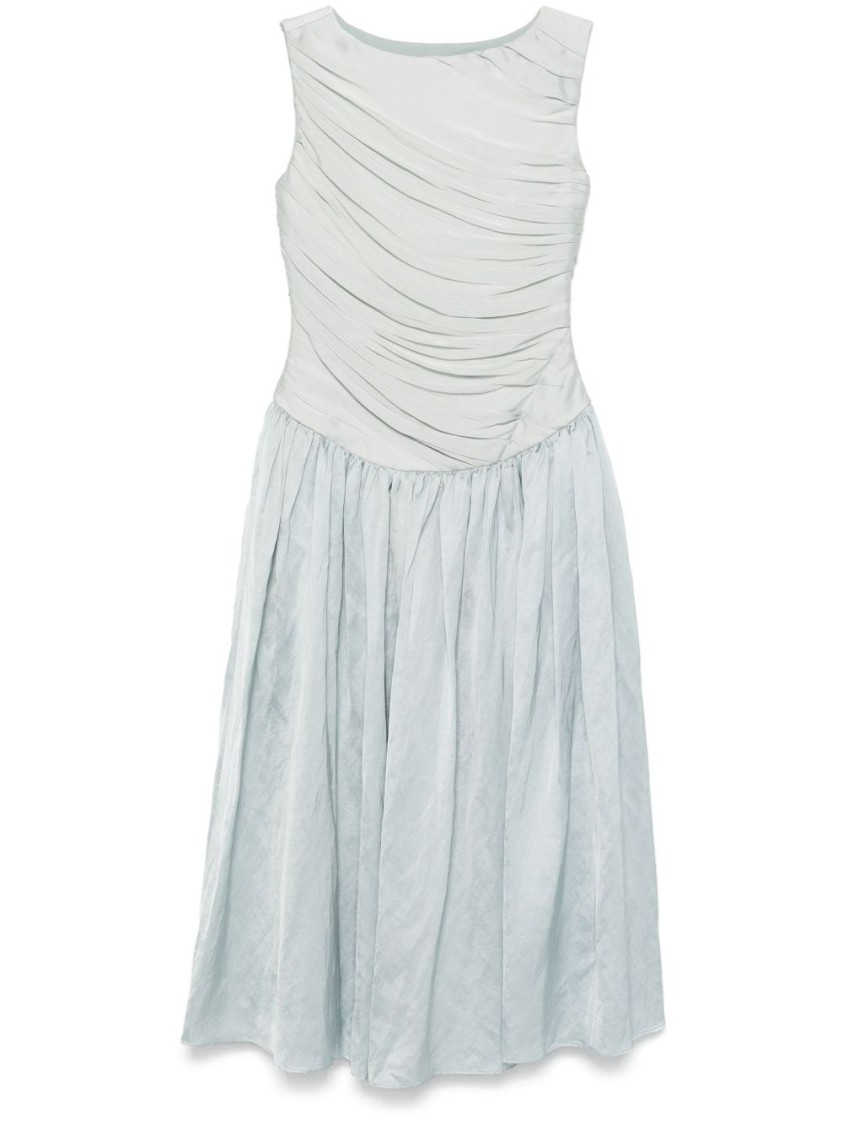 Abadia Ora Pleated Gathered Chiffon And Dupioni Midi Dress In Neutral