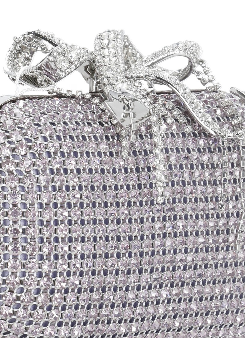 Self-portrait Chainmail Crystal-embellished Clutch In Gray