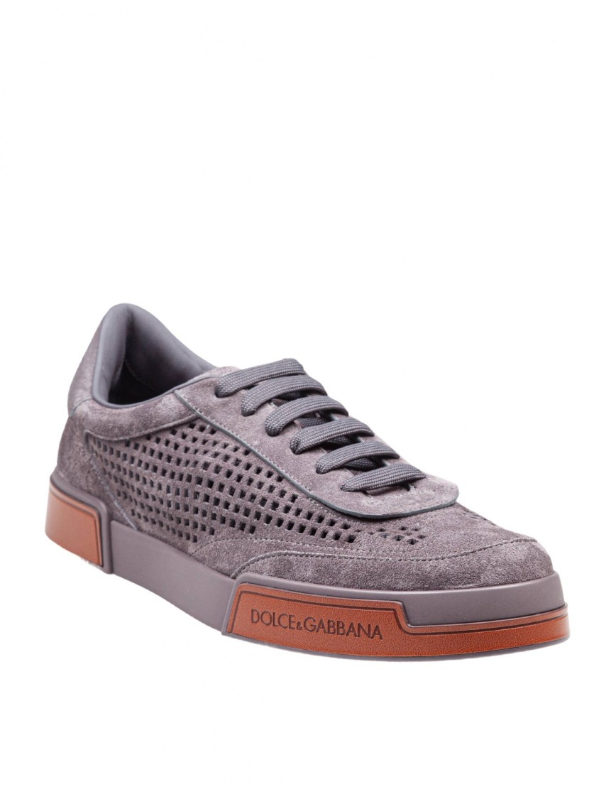 Dolce & Gabbana Portofino Yacht Perforated Distressed Suede Sneakers In Grey
