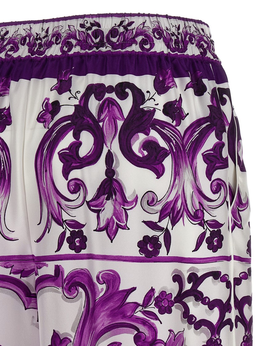 Dolce & Gabbana Majolica Print Silk Twill Pants In White