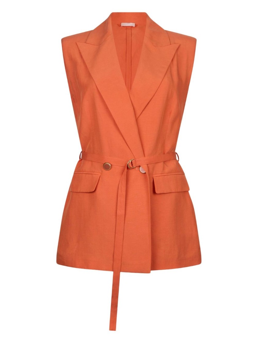 Liu •jo Liu Jo Sleeveless Double-breasted Jacket With Belted Waist