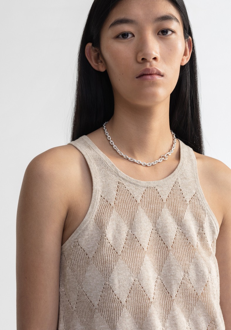 Shop Aeron Kismet - Diamond Knit Racer Neck Top In Neutrals
