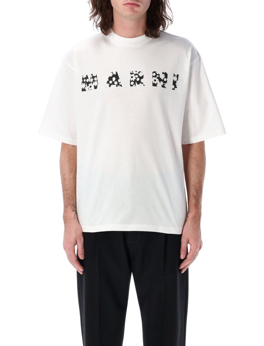 Shop Marni Pop Fields Logo T-shirt In White