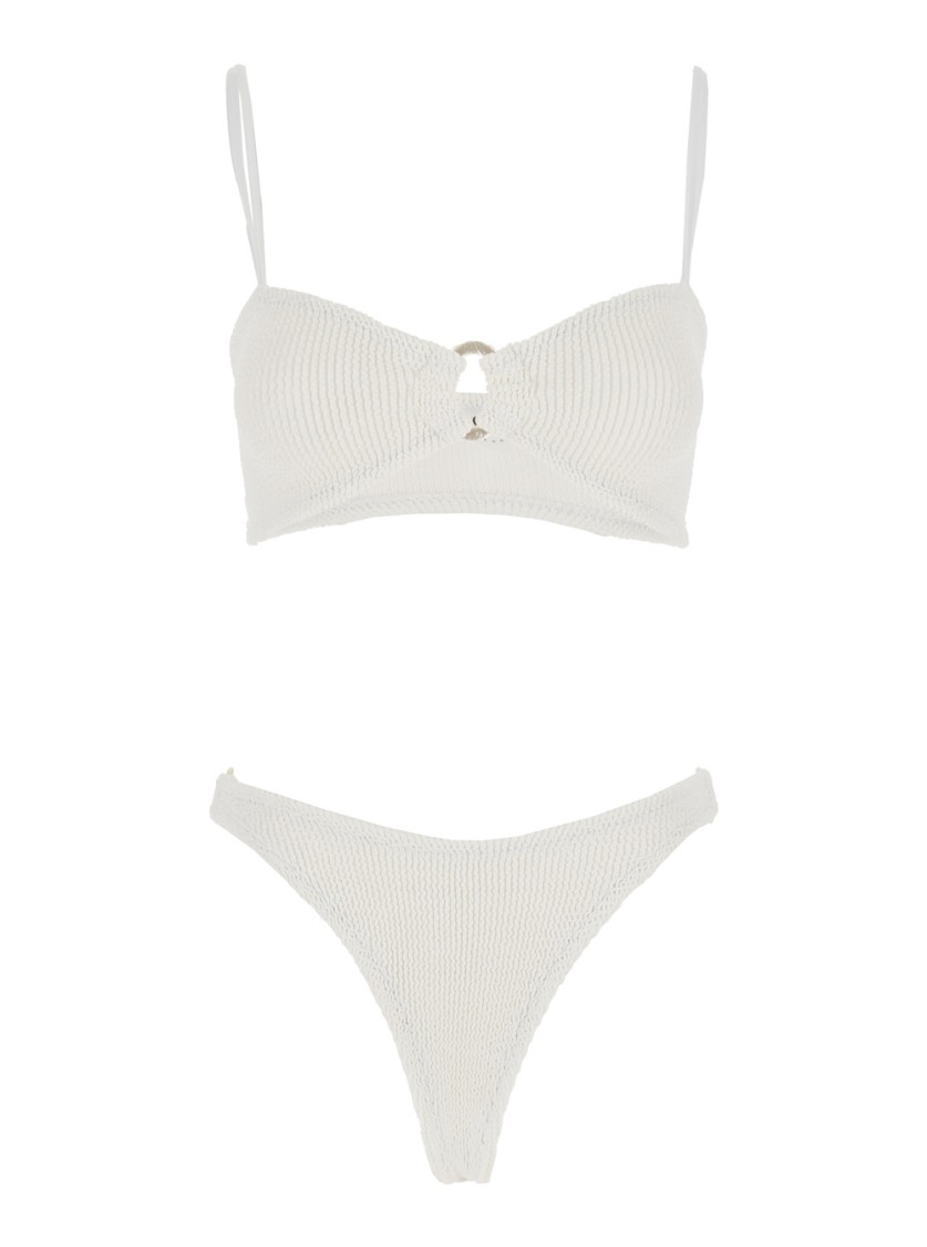 Hunza G 'misty' White Bikini With Fixed Spaghetti Straps And Cut-out With Ring In White