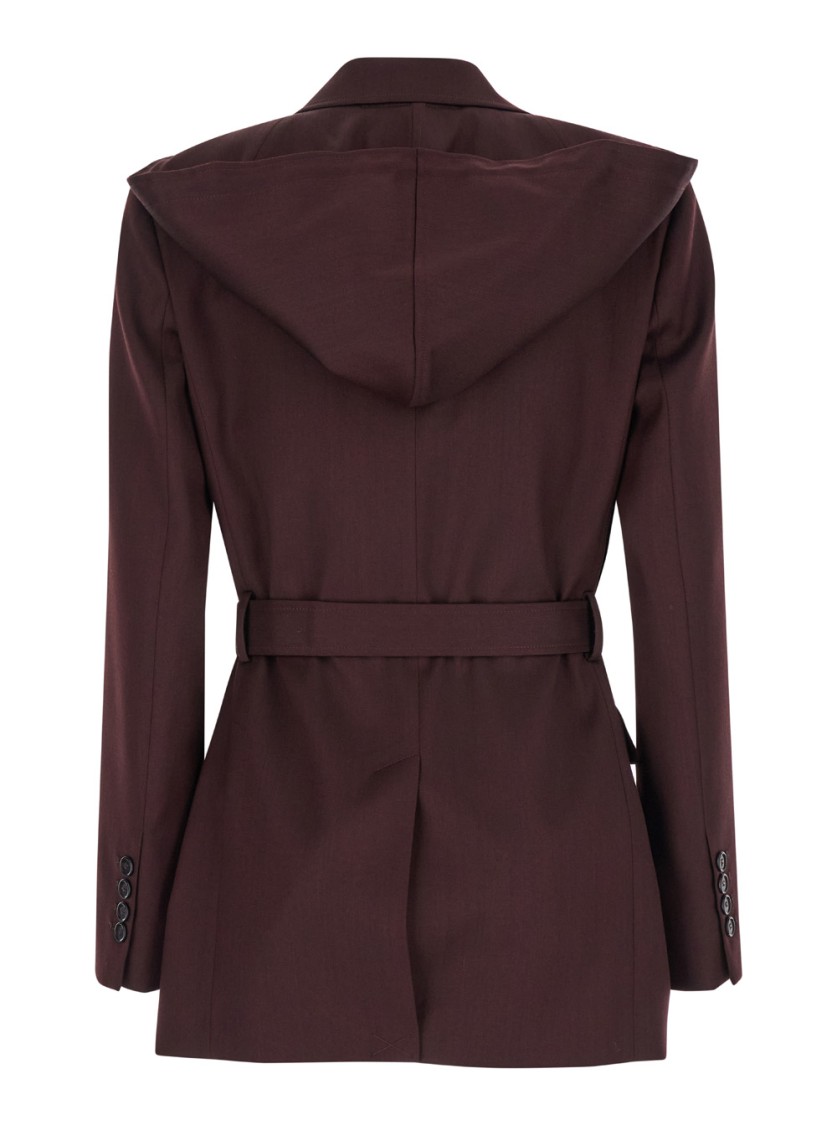 Pinko 'cortez' Bordeaux Jacket With Notched Revers And Removable Hood In Wool Blend Woman In Burgundy