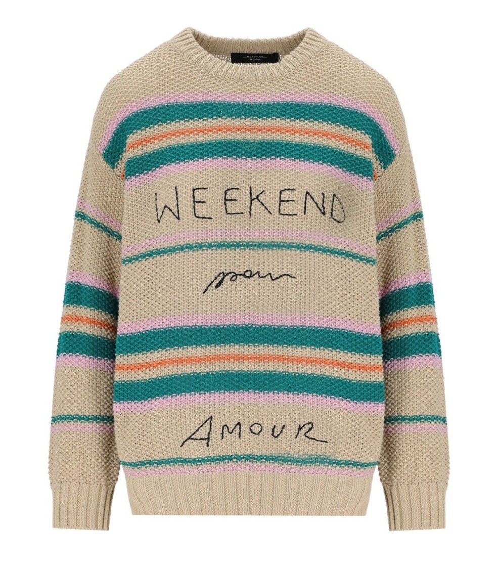 Max Mara Angus Beige Crewneck Sweater With Embroidery In Neutral