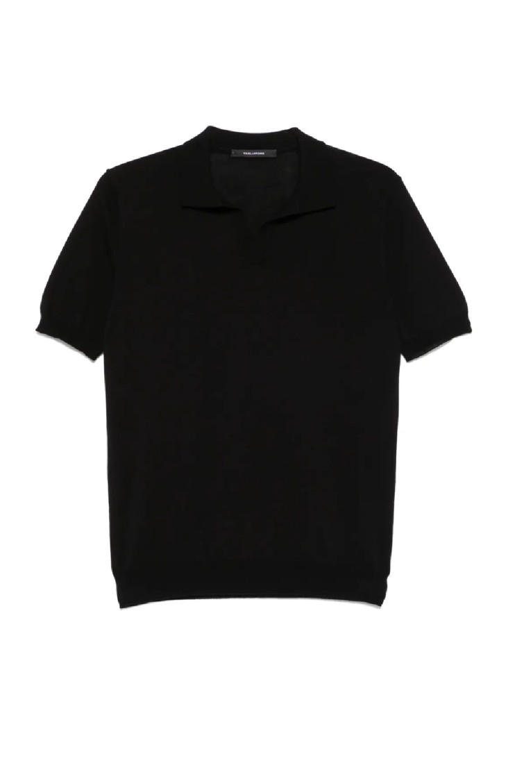 Shop Tagliatore Classic Black Polo Shirt With V-neck Design