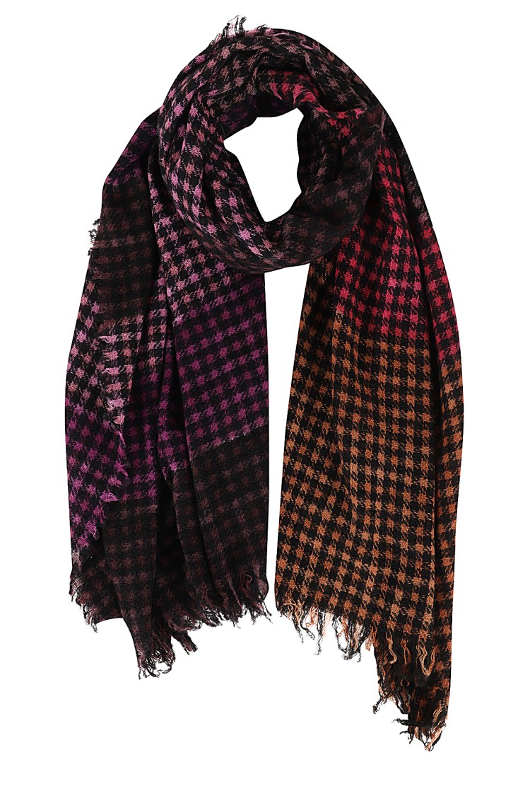 Faliero Sarti Multicolor Houndstooth Scarf With Frayed Hem In Multicolor
