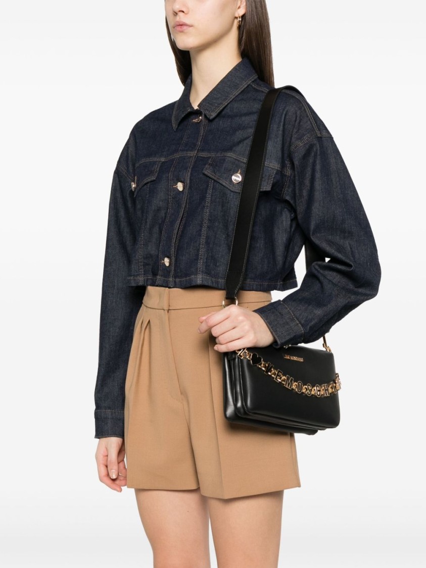 Shop Love Moschino Compact Black Shoulder Bag With Gold Chain Strap