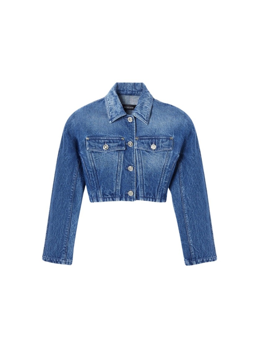 VERSACE VERSACE ROUNDED CROP DENIM JACKET