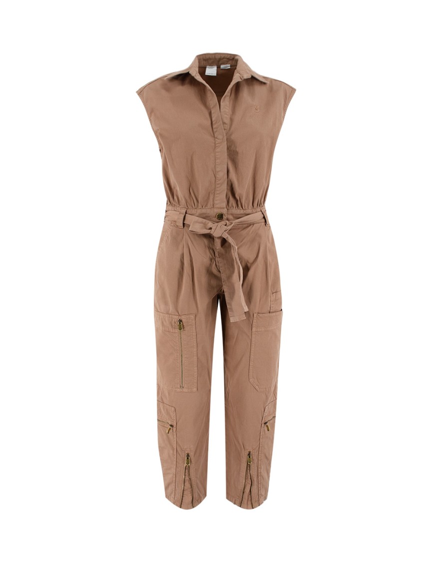 Shop Pinko Beige Stretch Cotton Overall With Sash Waist Tie In Brown