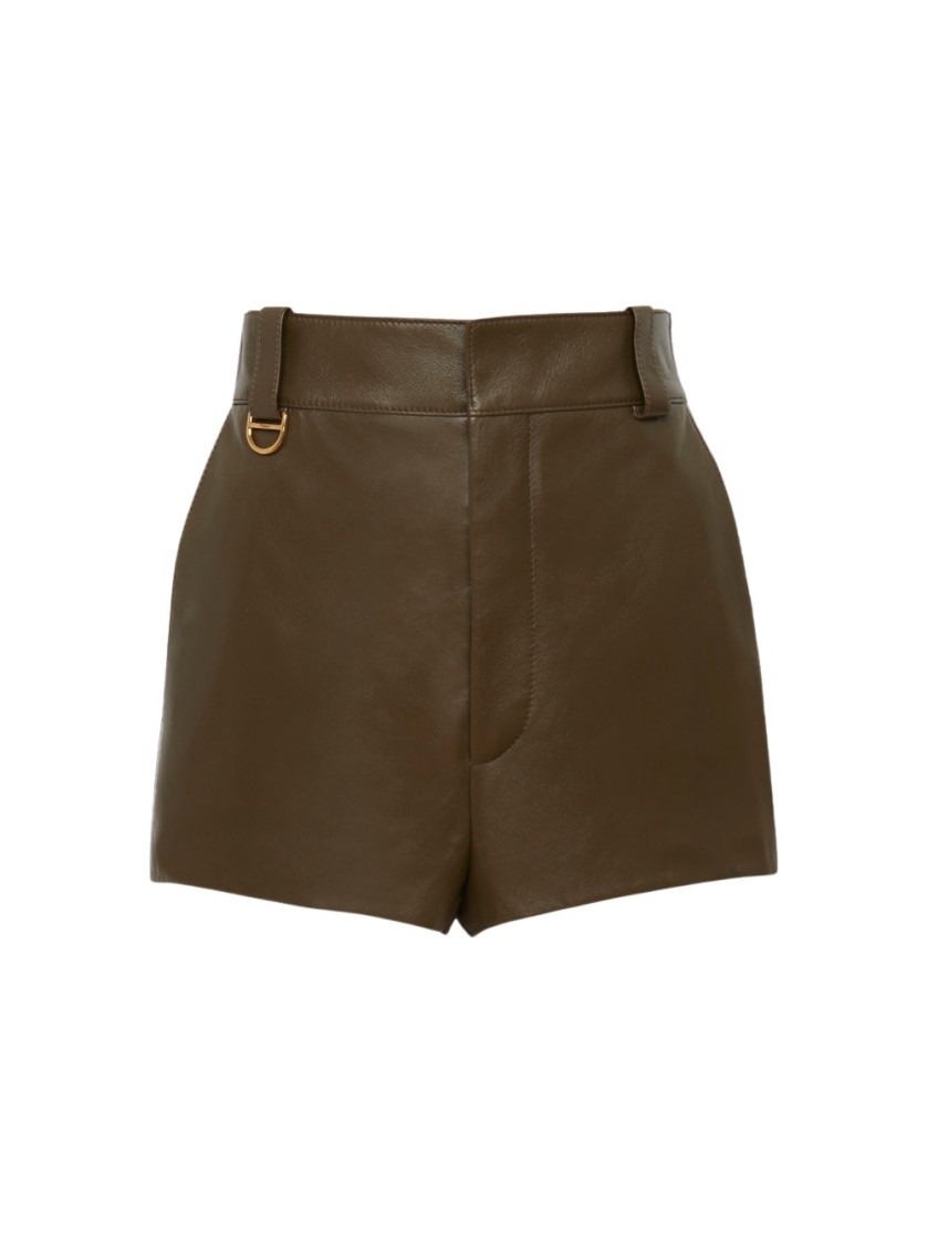 Shop Chloé Tailored Leather Shorts Deep Olive