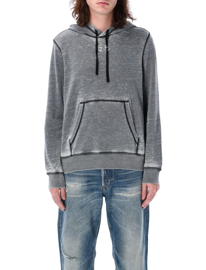 Diesel Hooded Sweater With Kangaroo Pocket And Ribbed Finish In Grey