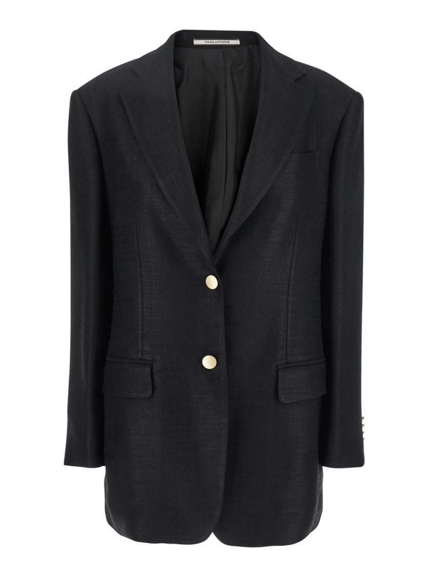 Tagliatore Black Jacket With Pointed Lapels And Front Pockets