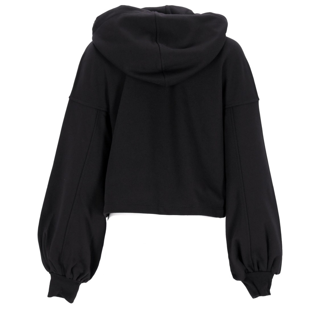 Mcm Cropped Black Oversized Hoodie With Iconic Logo Print In Black
