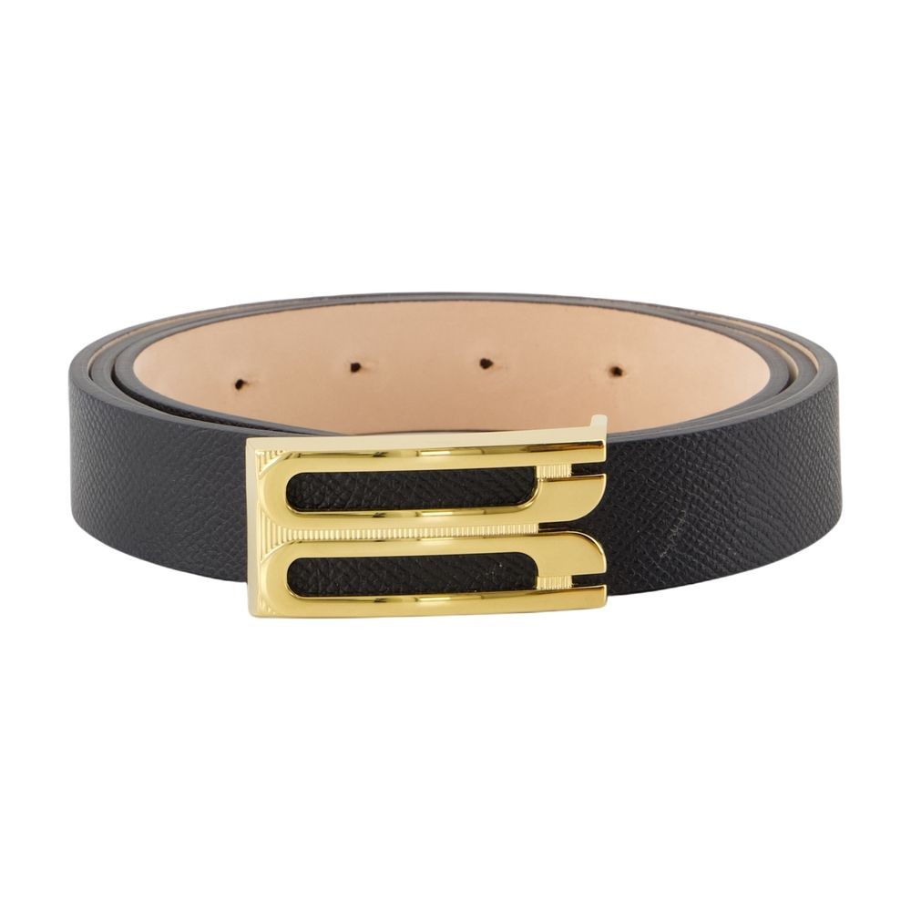 Victoria Beckham Textured Black Calf Leather Belt In Neutral