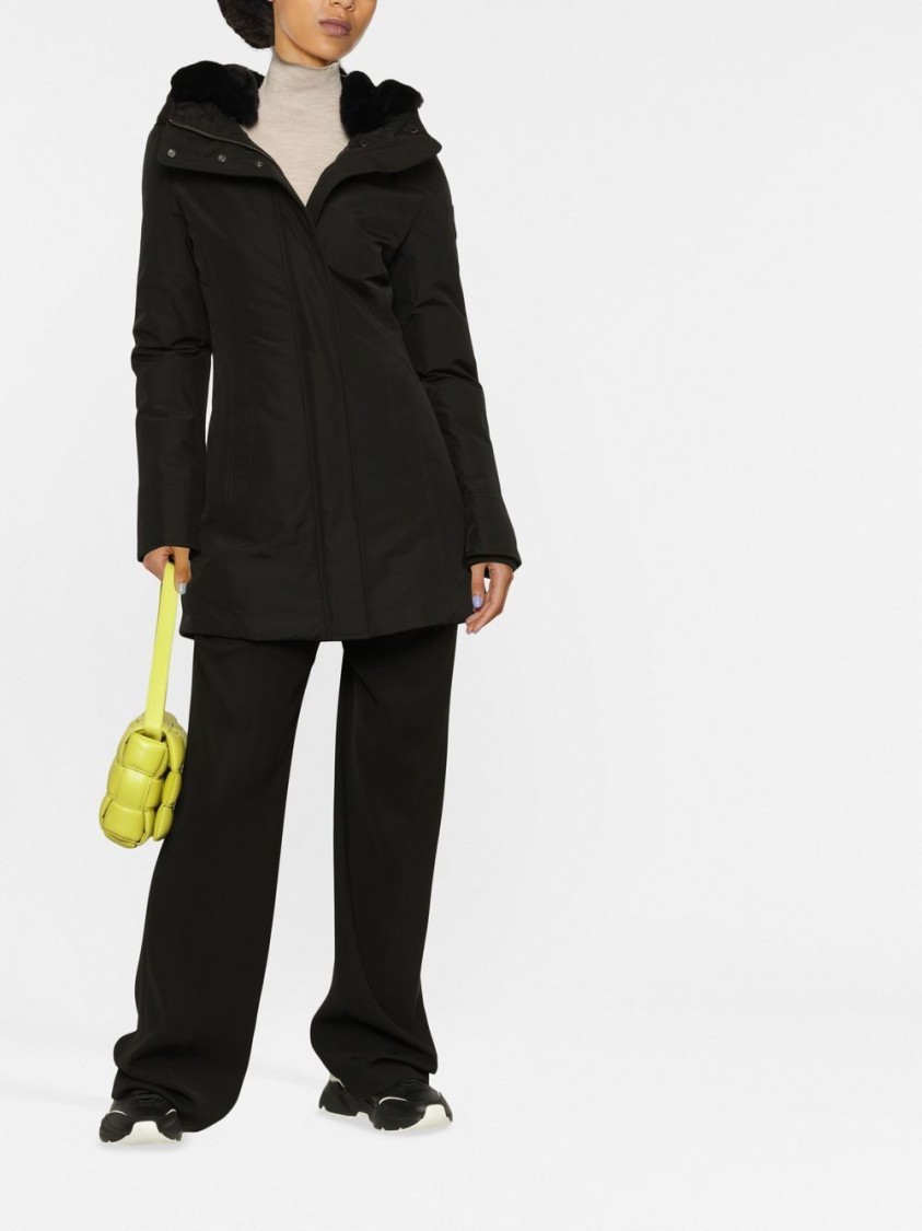 Woolrich Thigh-length Black Coat With Classic Hood And Logo Patch In Black