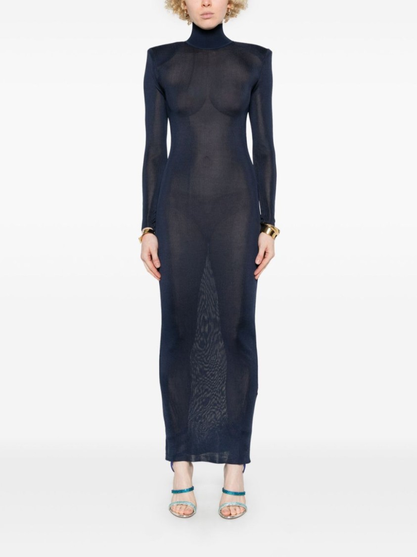 Self-portrait Ribbed Lurex Knit Turtleneck Maxi Dress In Black