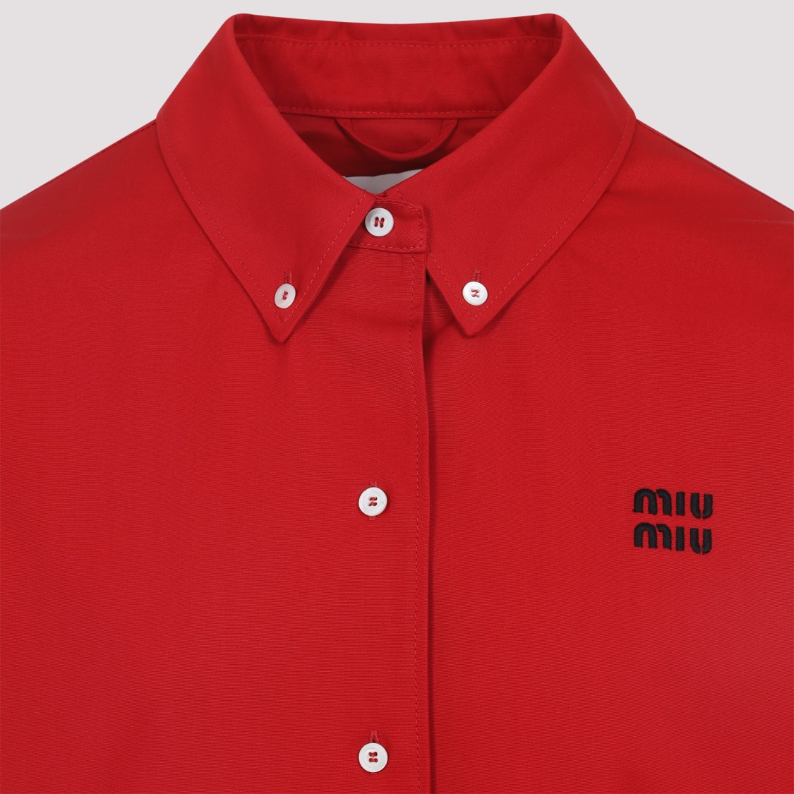 MIU MIU MIU MIU BUTTON-DOWN RED COTTON JACKET WITH EMBROIDERED LOGO