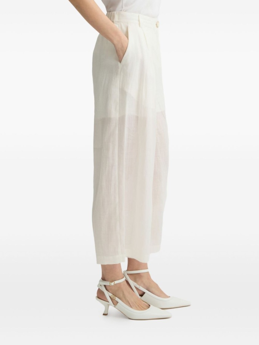 Liu •jo White Ramie Trousers With Semi-sheer Construction