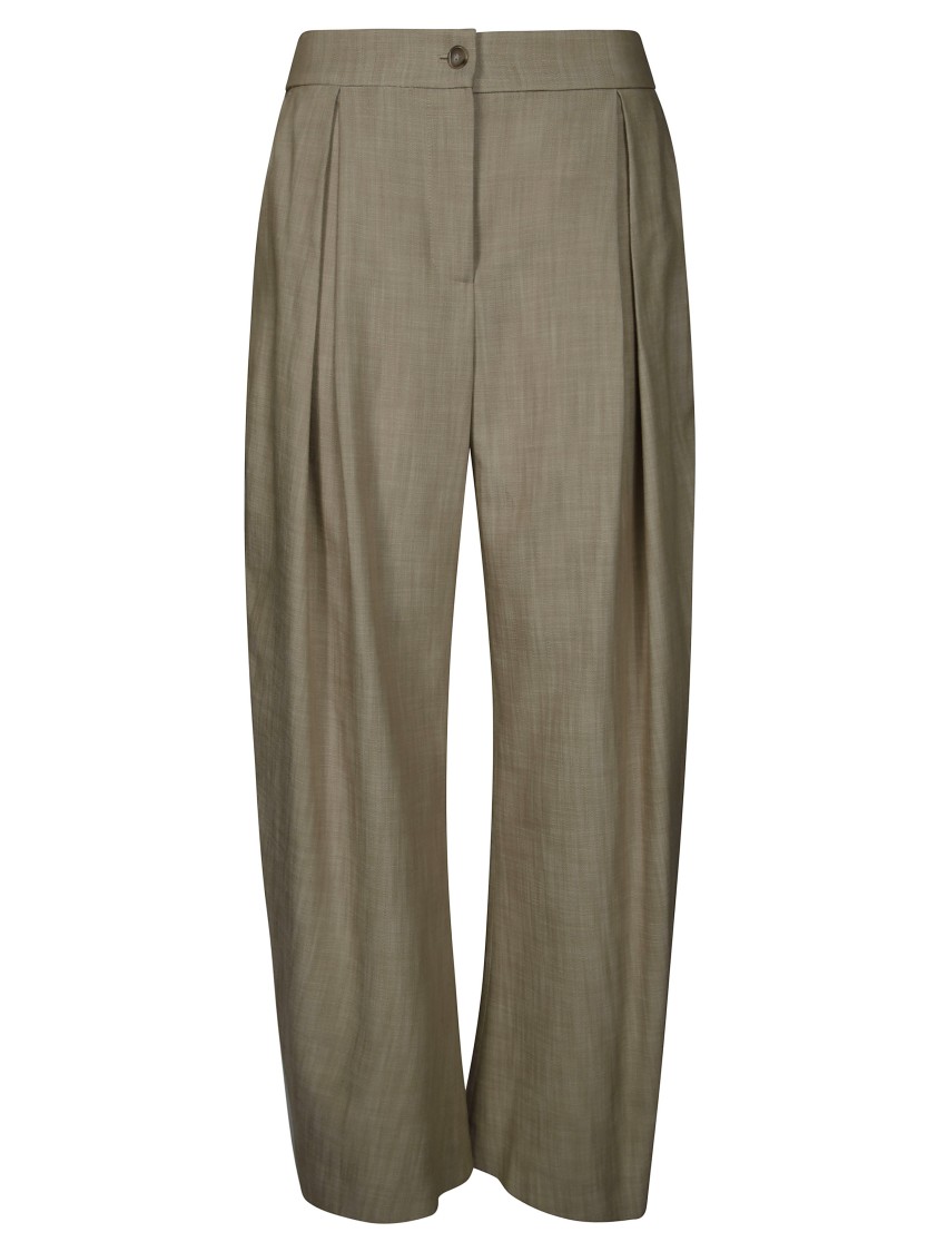 Pinko High-waisted Wide-leg Trousers With Front Pleats In Green