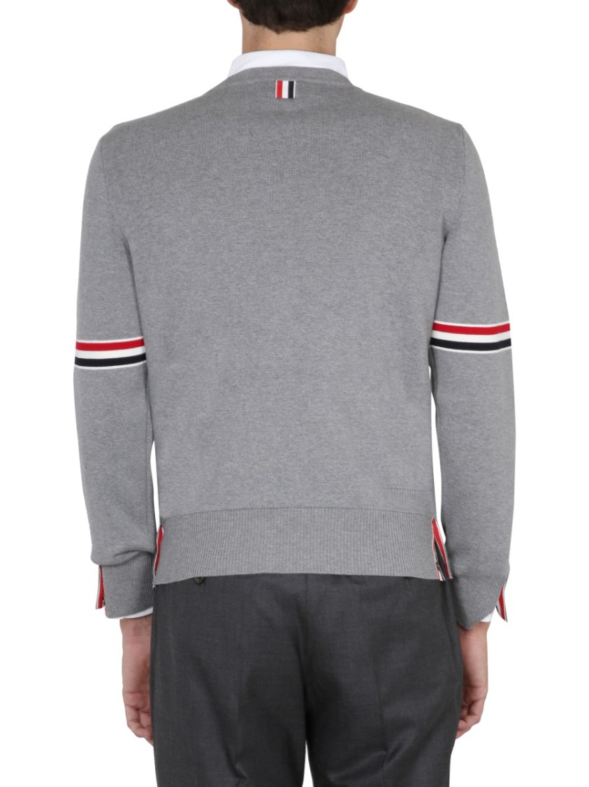 Thom Browne Stripe-detail Cotton Jersey Hoodie In Grey