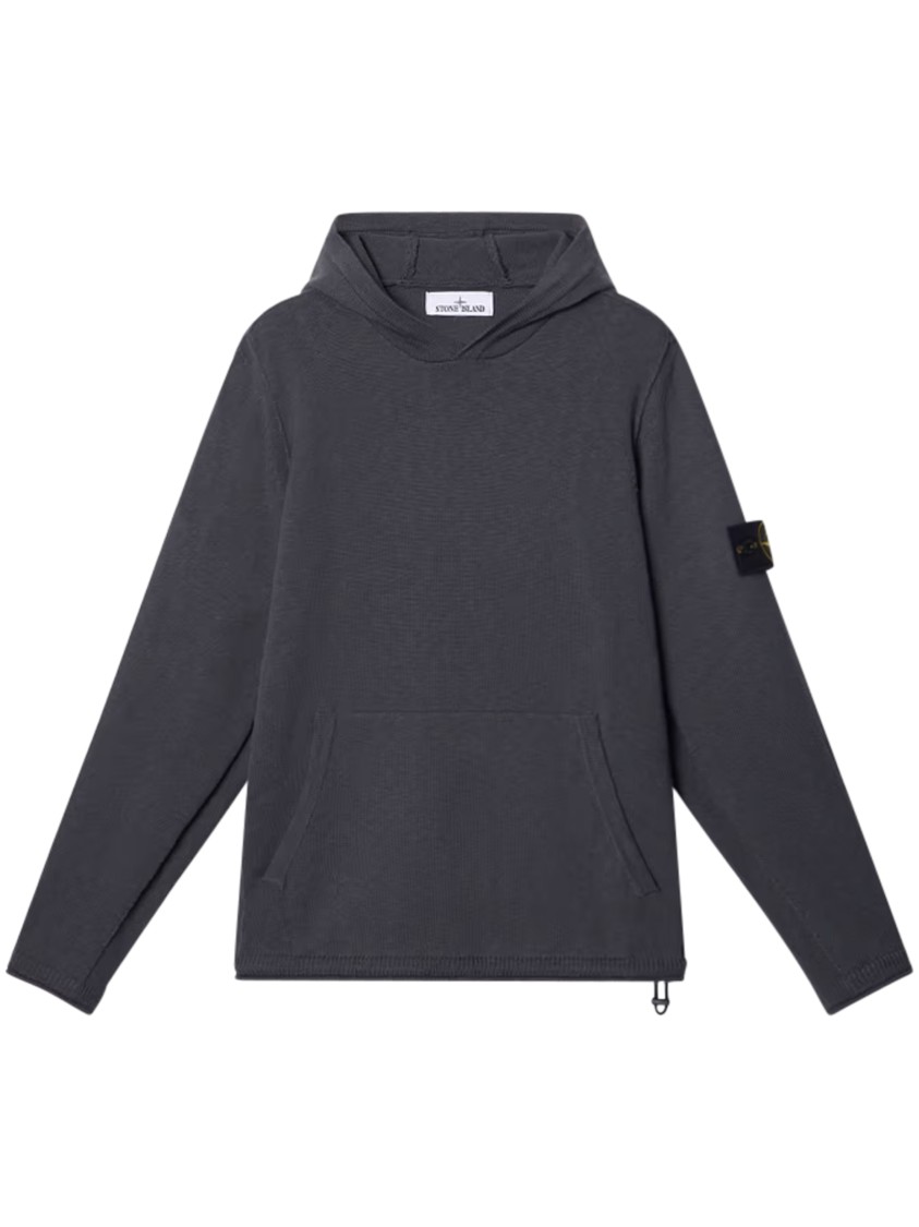 Stone Island Relaxed-fit Grey Hoodie With Textured Fabric In Gray