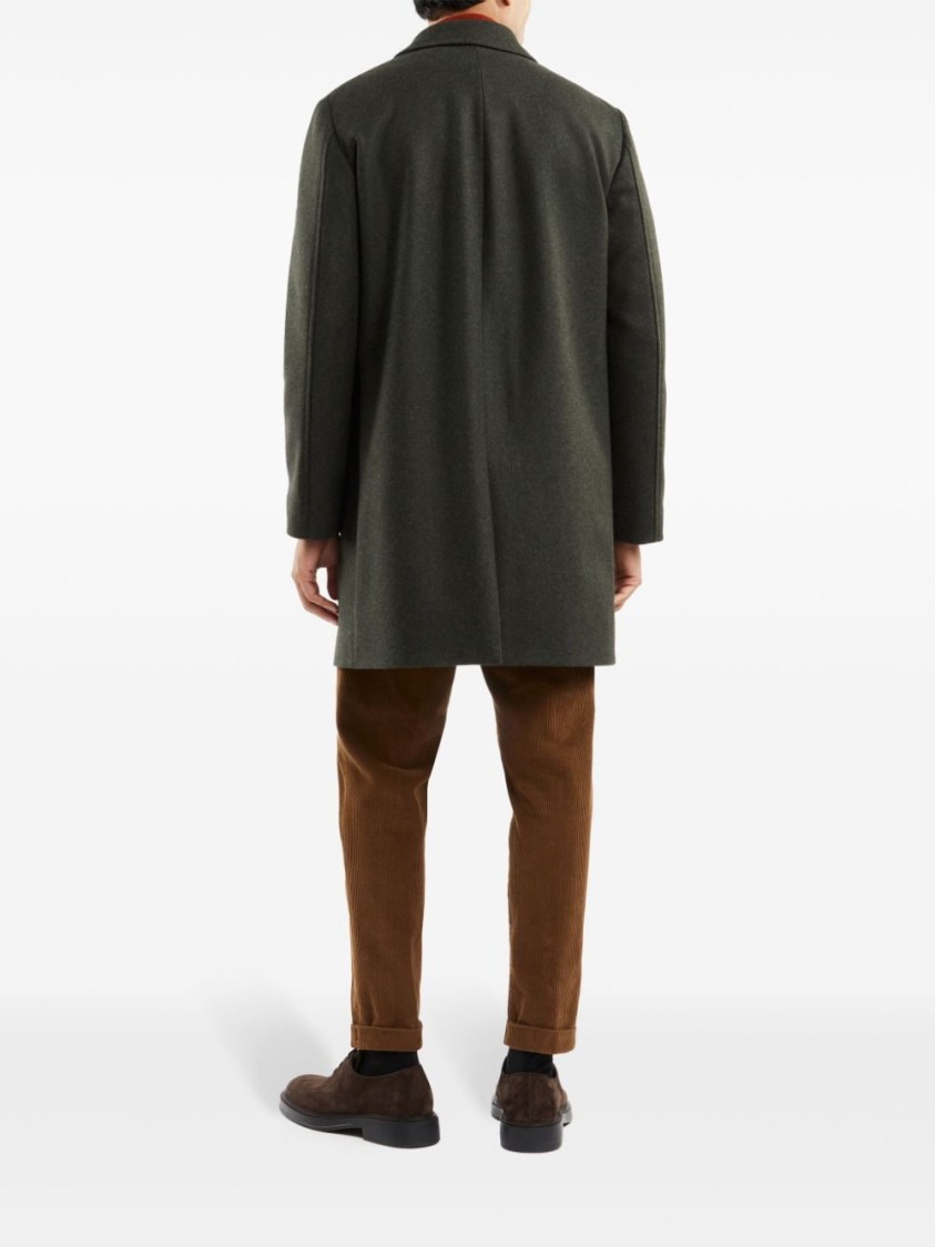 Fay Straight Wool-cashmere Blend Coat With Side Pockets In Green