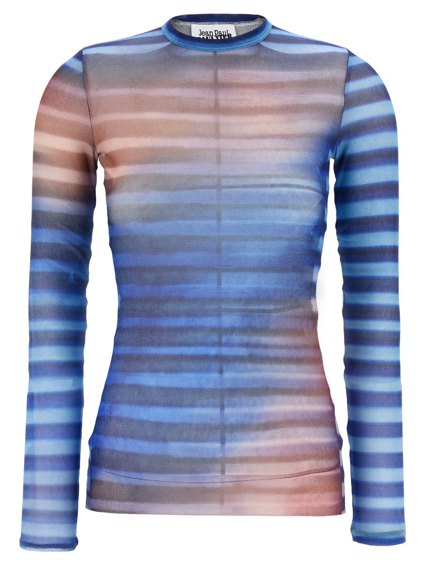 Jean Paul Gaultier Light Blue Mesh Printed Air Long Sleeves Top In Blue