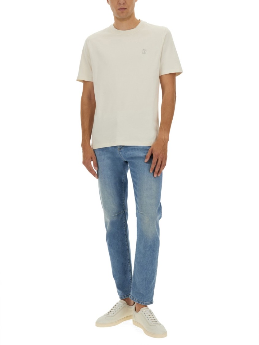 Brunello Cucinelli Relaxed-fit T-shirt With Subtle Logo On Chest In Neutral