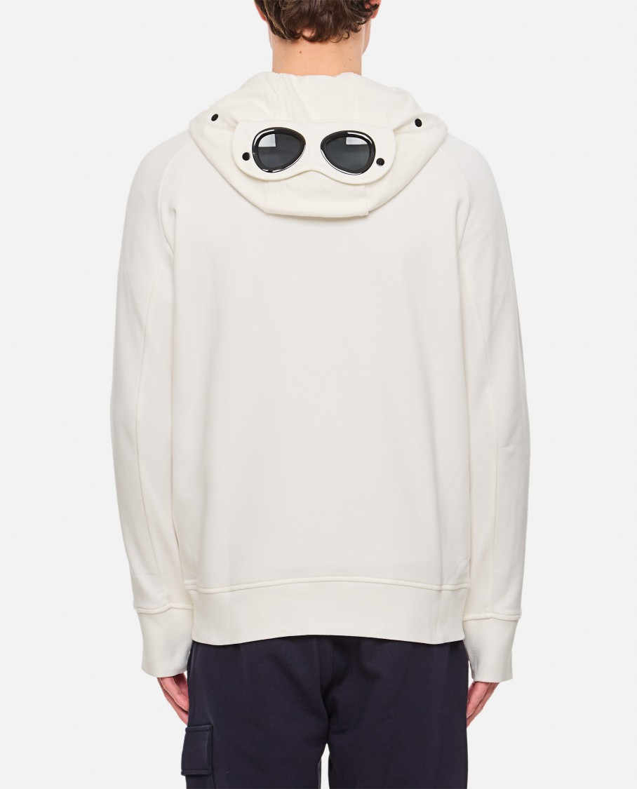 C.p. Company Diagonal Raised Fleece Goggle Zipped Hooded Sweatshirt In White