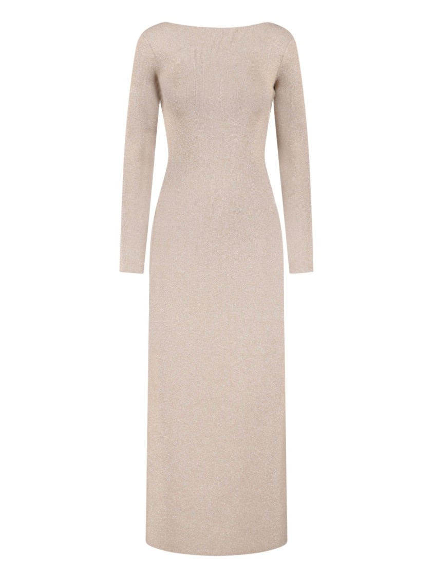 Max Mara Ribbed Maxi Dress With Round Neckline And Deep V-back In Neutral