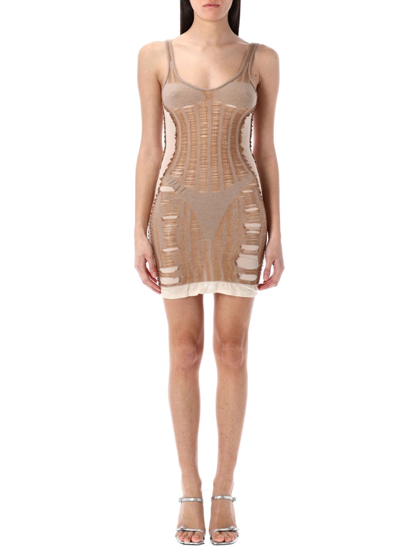 Diesel 'm-calimera' Beige Dress With Insert Design And Second Skin Effect In Neutrals