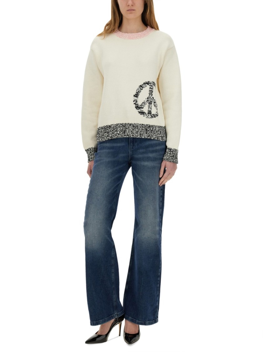 Moschino Relaxed Fit Sweater With Unique Inlay Pattern In Neutrals