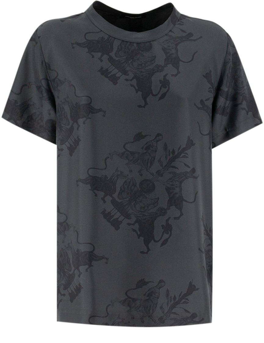 Fabiana Filippi Silk T-shirt With Unique Fabula Vitae Print