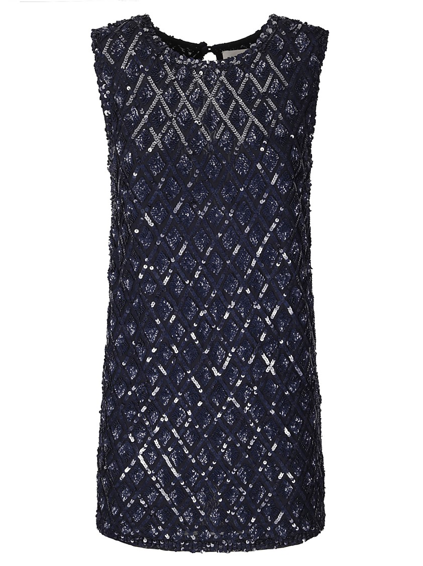P.a.r.o.s.h . Sequined Blue Mini Dress With Round Neckline
