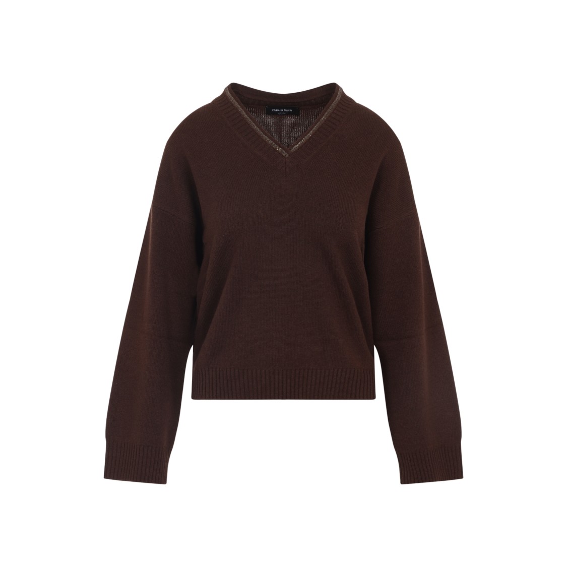 Fabiana Filippi Wool Silk Cashmere Blend V Neck Sweater In Brown