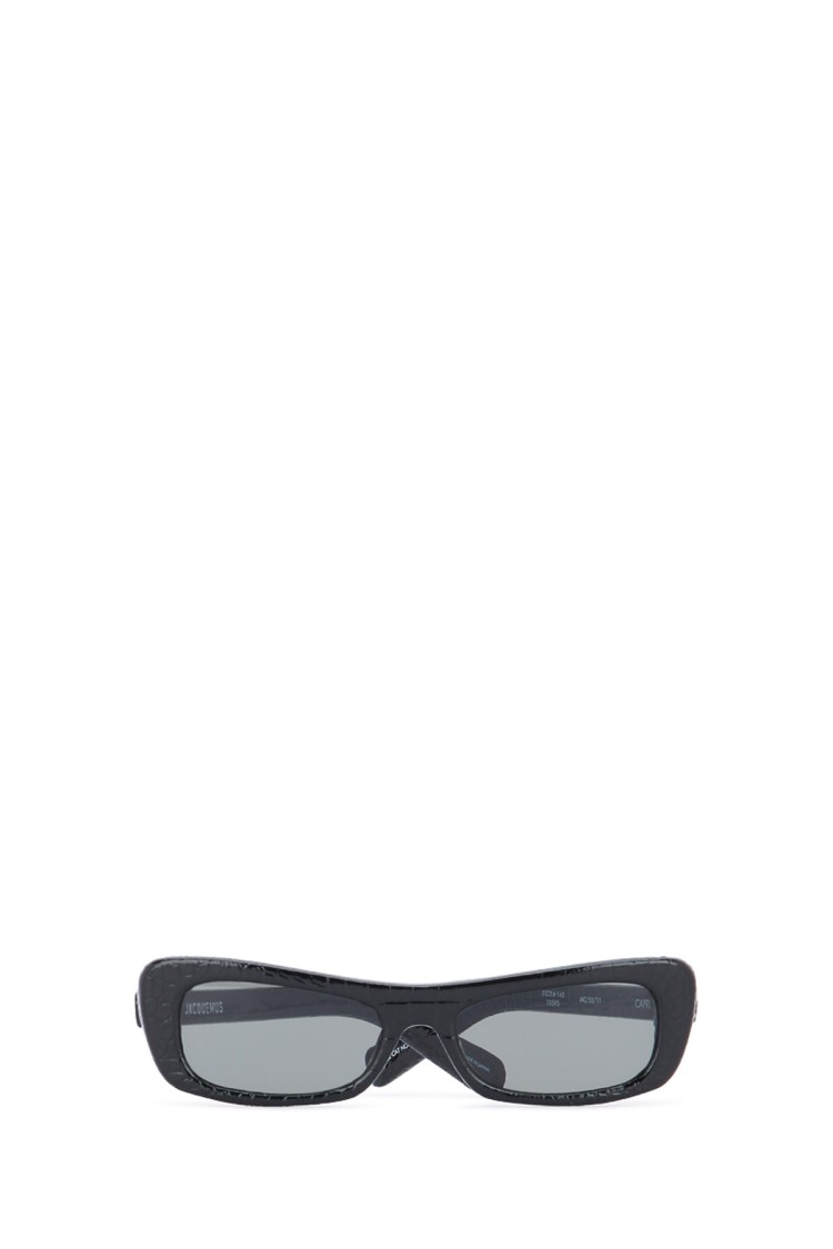 Jacquemus Angular Black Calf Leather Sunglasses With Tinted Lenses In Black