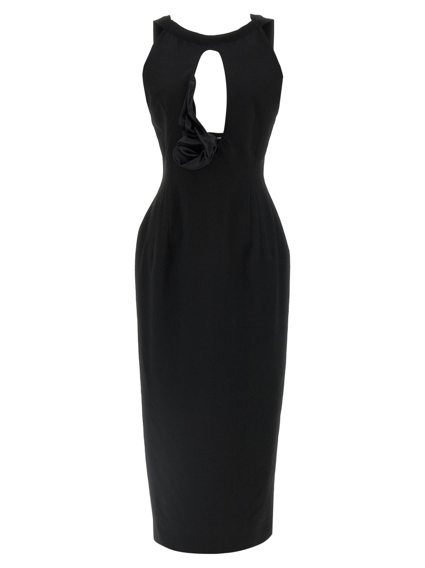 Magda Butrym Wool Midi Dress With Keyhole Opening, Black In Black