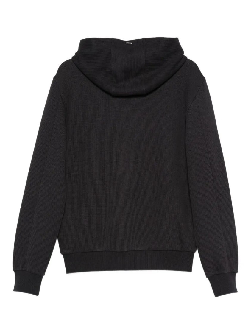 Herno Hooded Drawstring Jackets With Ribbed Finish In Black