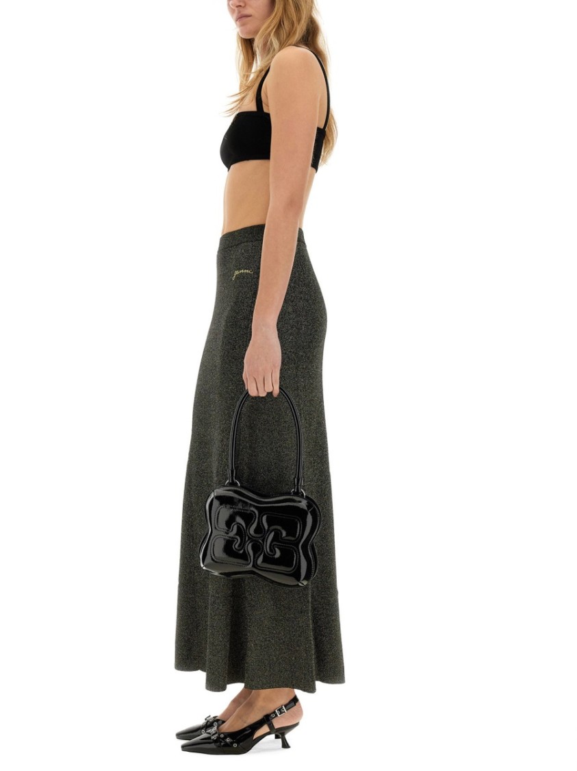 Ganni Metallic Ribbed-knit Maxi Skirt In Grey