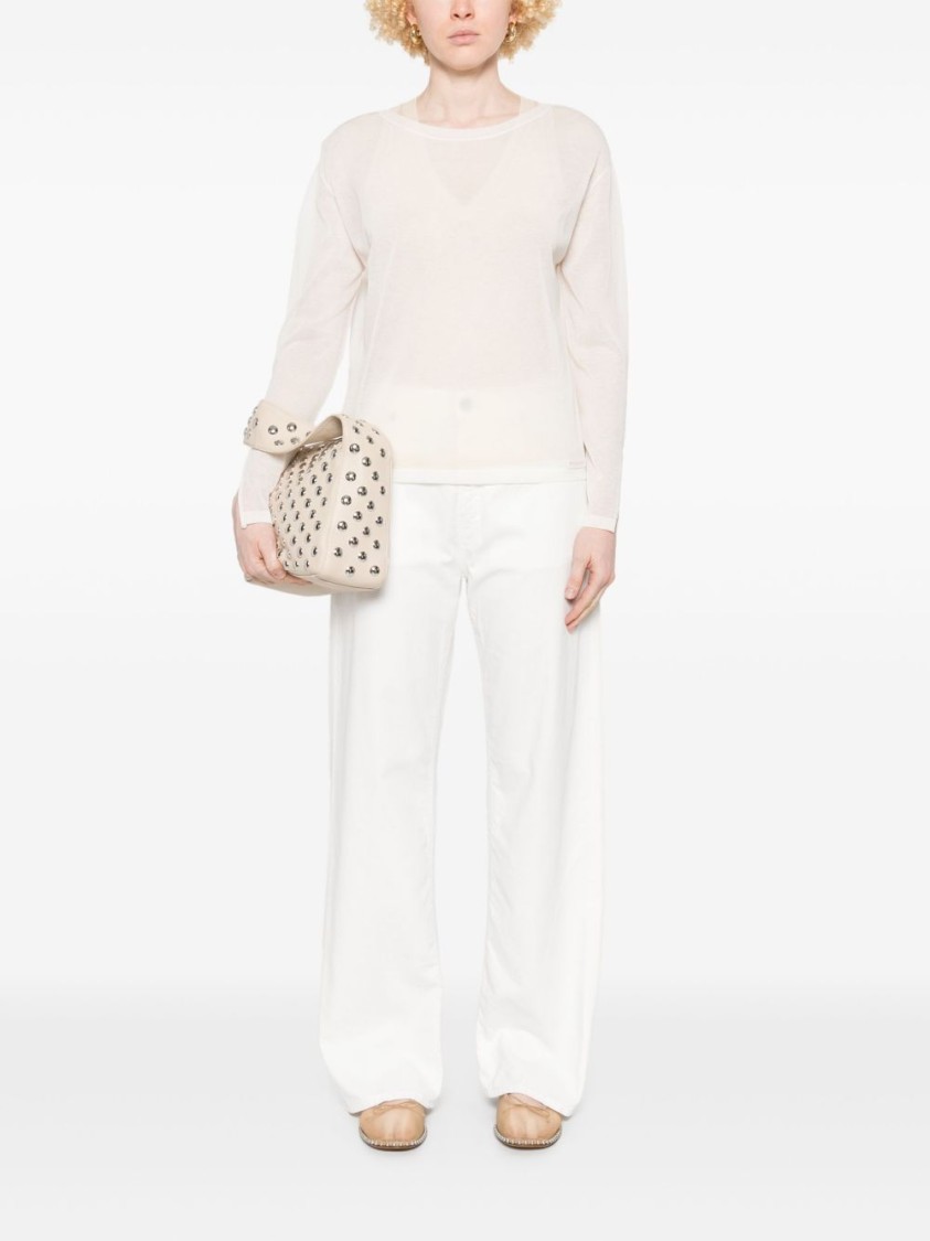 Shop Pinko Lightweight Semi-sheer Sweater With V-back Detail In Neutrals