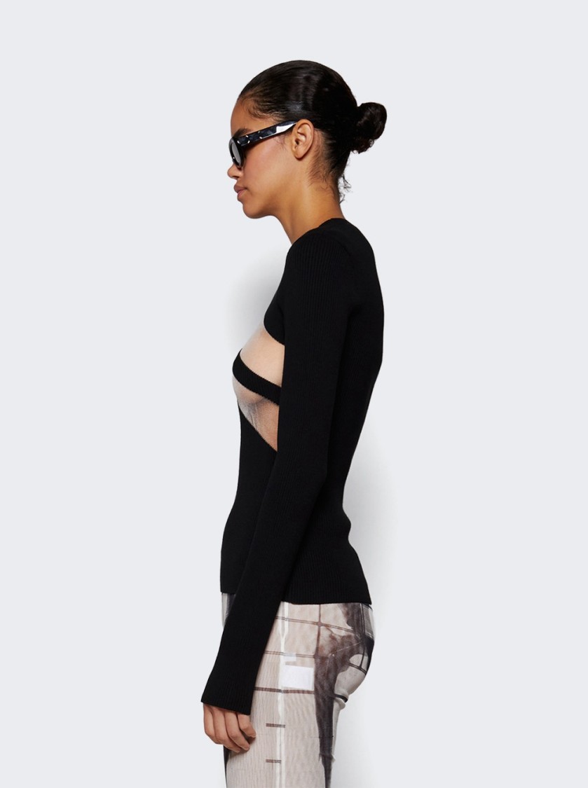 Jean Paul Gaultier Top With Transparent Chevron Black In Black