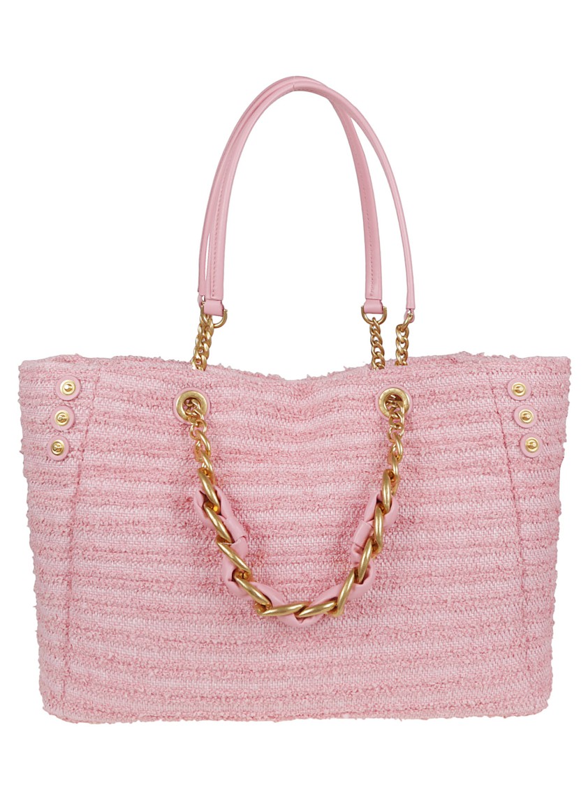 BALMAIN BALMAIN TEXTURED PINK SHOPPER BAG WITH MAGNETIC CLOSURE